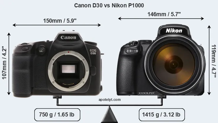 Size Canon D30 vs Nikon P1000