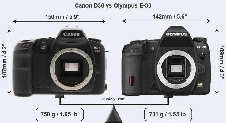 Size Canon D30 vs Olympus E-30