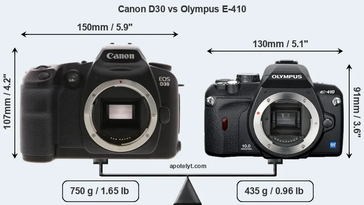 Size Canon D30 vs Olympus E-410