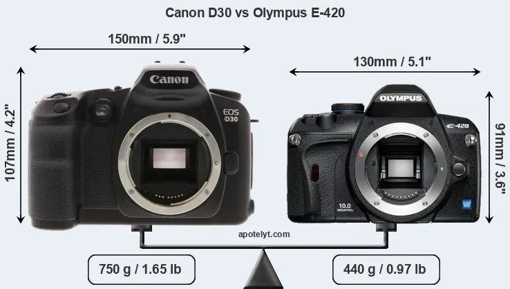Size Canon D30 vs Olympus E-420