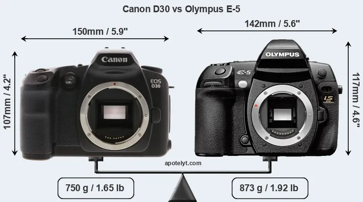 Size Canon D30 vs Olympus E-5