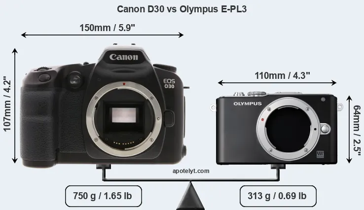 Size Canon D30 vs Olympus E-PL3