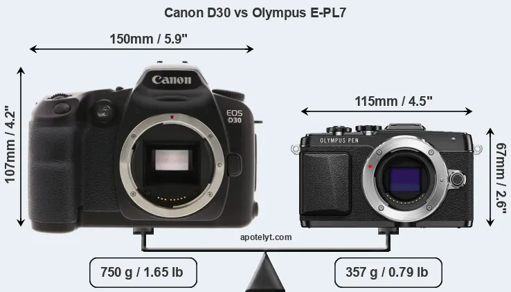 Size Canon D30 vs Olympus E-PL7