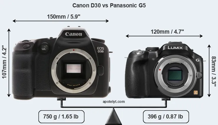 Size Canon D30 vs Panasonic G5