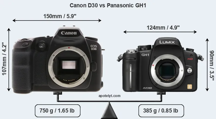 Size Canon D30 vs Panasonic GH1