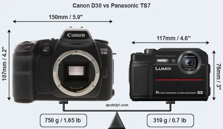 Size Canon D30 vs Panasonic TS7