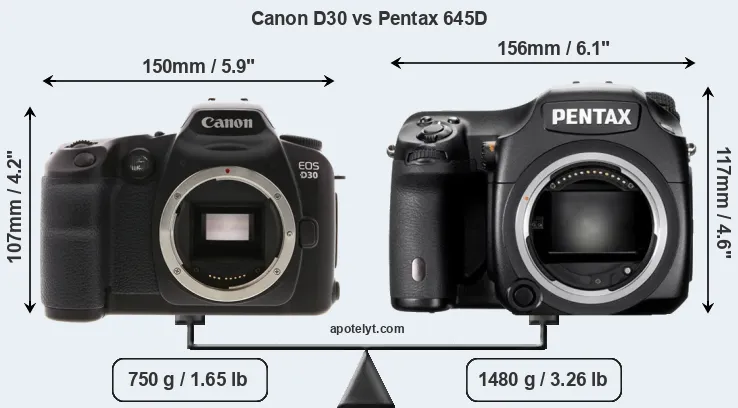 Size Canon D30 vs Pentax 645D