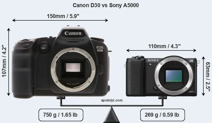 Size Canon D30 vs Sony A5000
