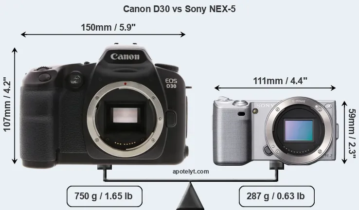 Size Canon D30 vs Sony NEX-5