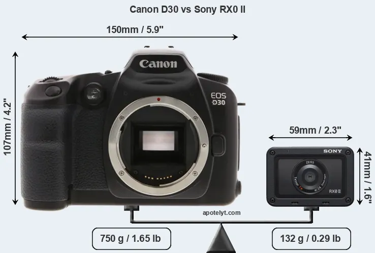 Size Canon D30 vs Sony RX0 II