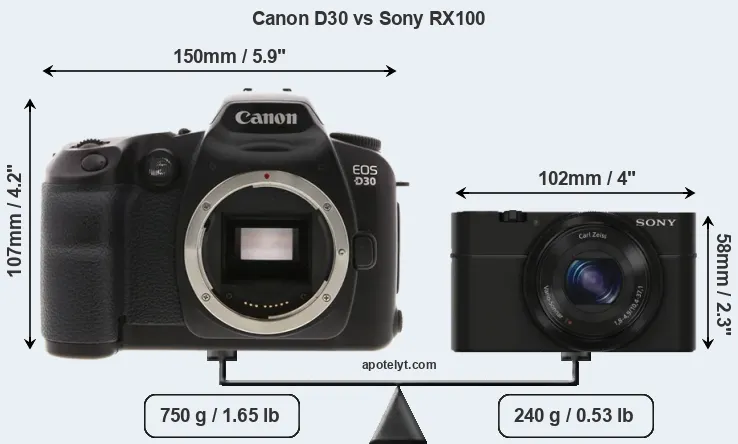 Size Canon D30 vs Sony RX100