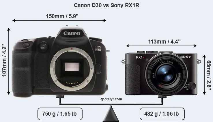 Size Canon D30 vs Sony RX1R