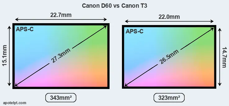 Canon D60 and Canon T3 sensor measures