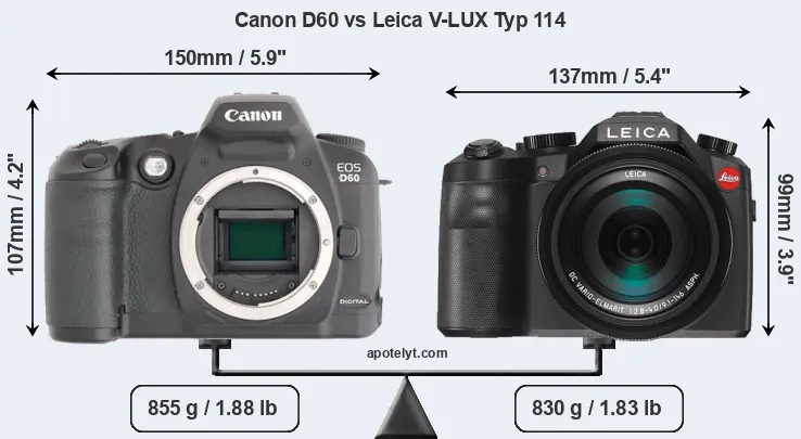 Size Canon D60 vs Leica V-LUX Typ 114