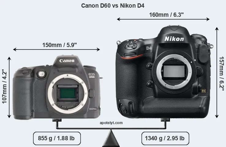 Size Canon D60 vs Nikon D4