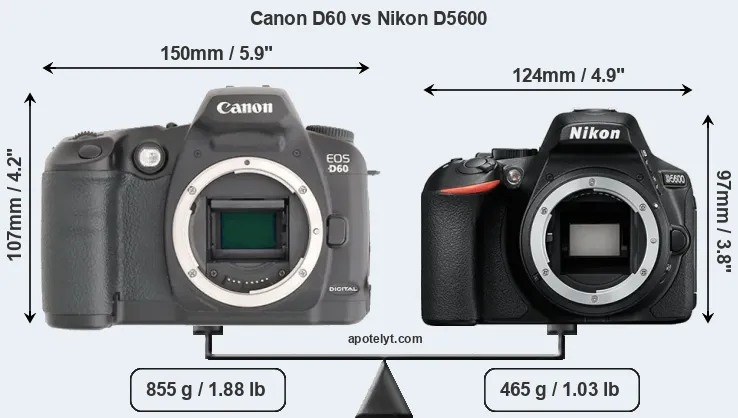 Size Canon D60 vs Nikon D5600