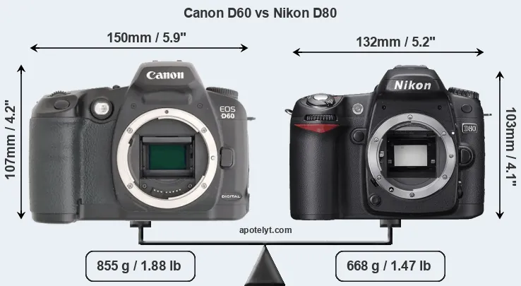Size Canon D60 vs Nikon D80