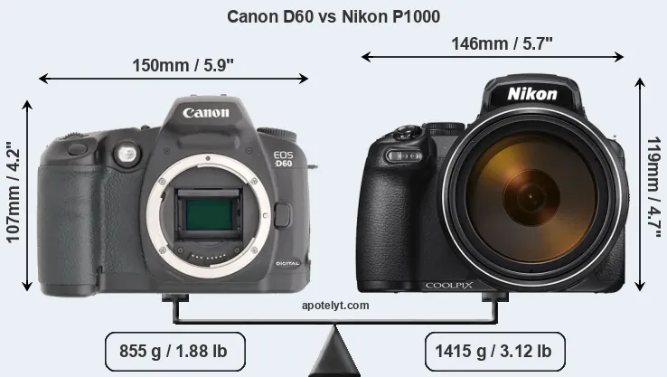 Size Canon D60 vs Nikon P1000