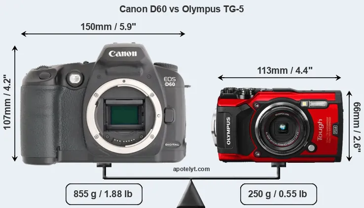 Size Canon D60 vs Olympus TG-5