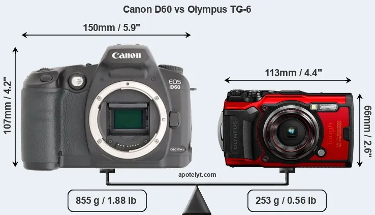 Size Canon D60 vs Olympus TG-6