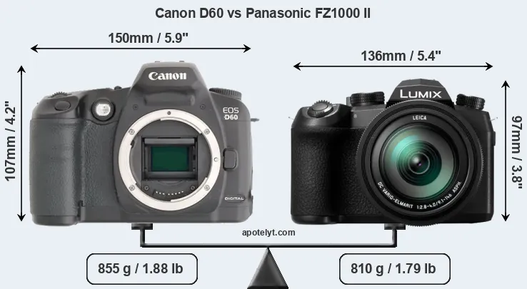 Size Canon D60 vs Panasonic FZ1000 II