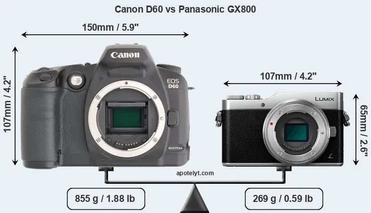 Size Canon D60 vs Panasonic GX800