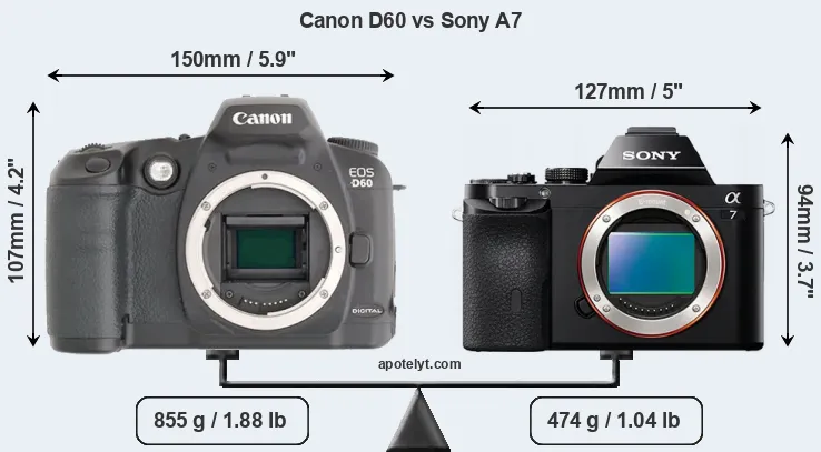 Size Canon D60 vs Sony A7