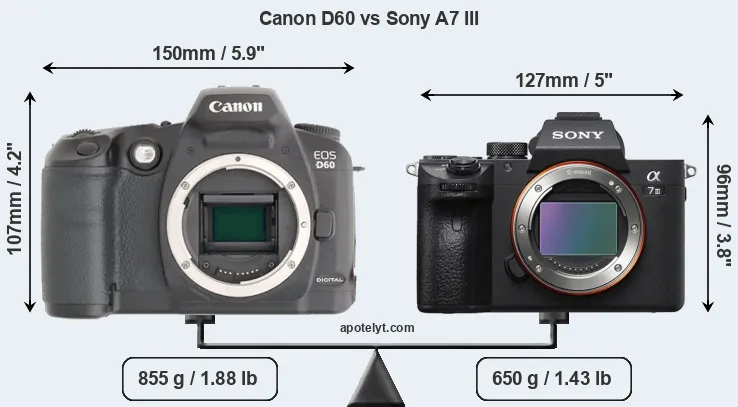 Size Canon D60 vs Sony A7 III