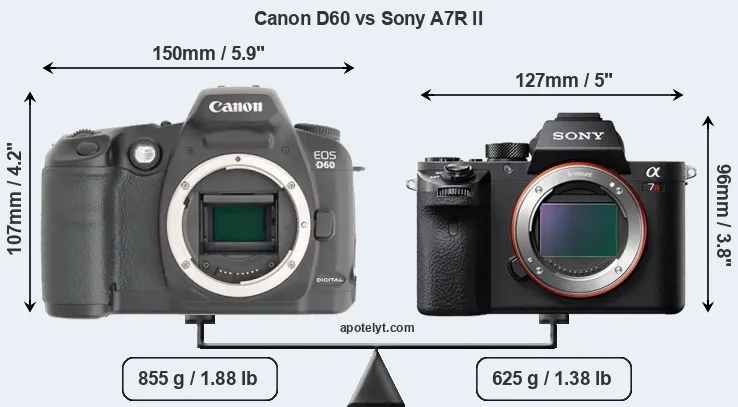 Size Canon D60 vs Sony A7R II