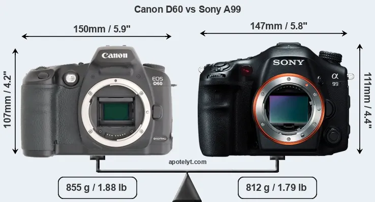 Size Canon D60 vs Sony A99