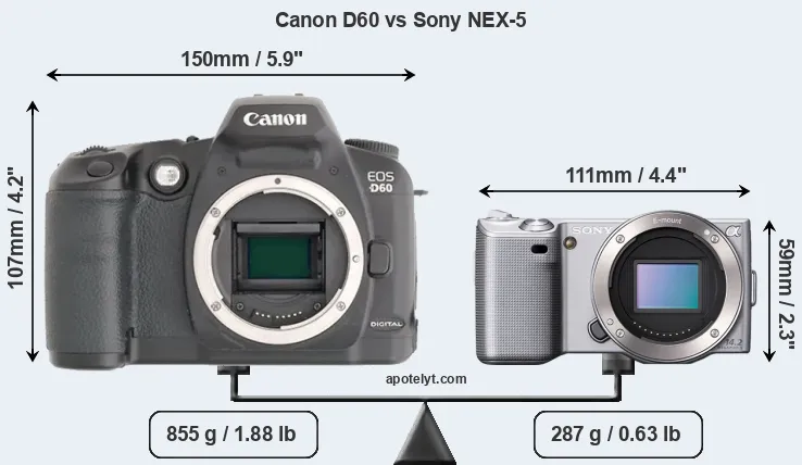 Size Canon D60 vs Sony NEX-5
