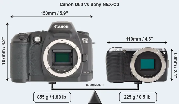 Size Canon D60 vs Sony NEX-C3
