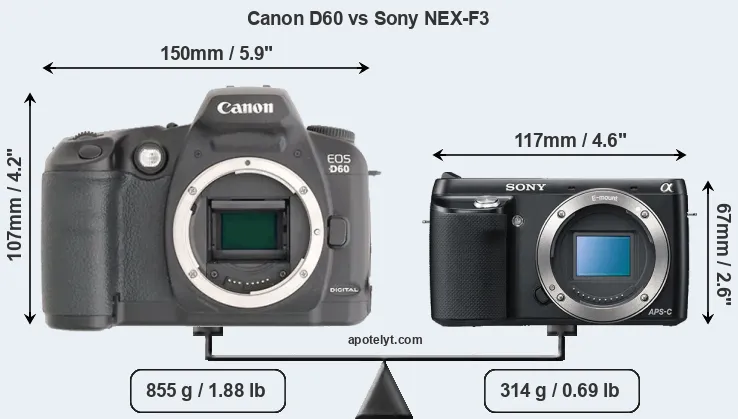 Size Canon D60 vs Sony NEX-F3