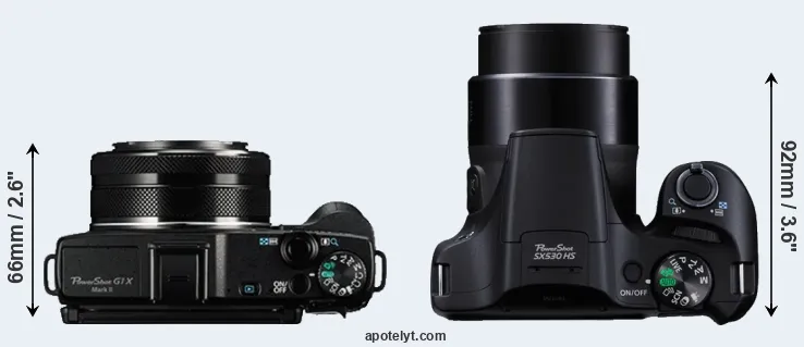 Compare G1X Mark II versus SX530 top