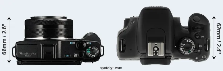 Compare G1X Mark II versus T2i top