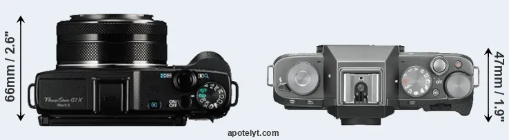 Compare G1X Mark II versus X-T100 top