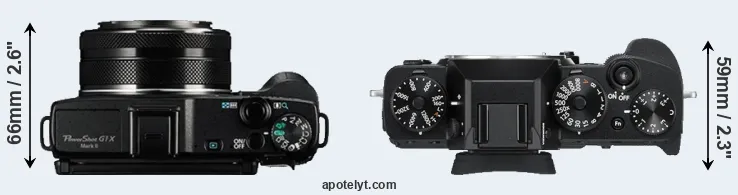 Compare G1X Mark II versus X-T3 top