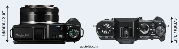 Compare G1X Mark II versus X-T30 top