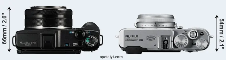 Compare G1X Mark II versus X100 top