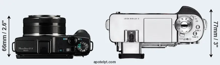 Compare G1X Mark II versus Digilux 3 top