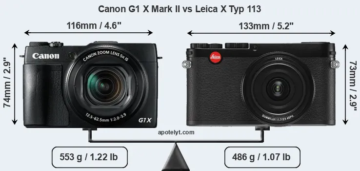 Size Canon G1 X Mark II vs Leica X Typ 113