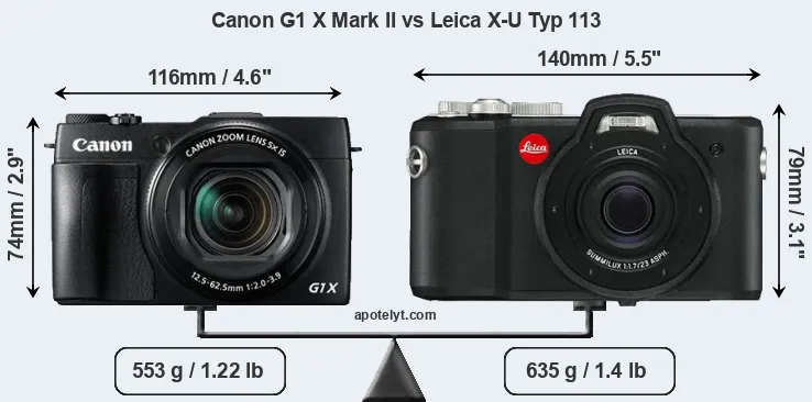 Size Canon G1 X Mark II vs Leica X-U Typ 113