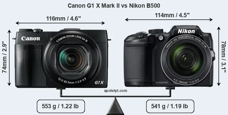 Size Canon G1 X Mark II vs Nikon B500
