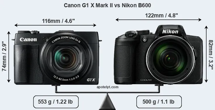 Size Canon G1 X Mark II vs Nikon B600