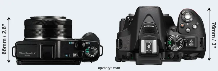 Compare G1X Mark II versus D5300 top
