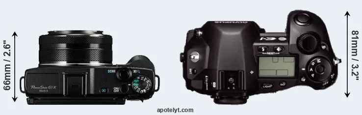 Compare G1X Mark II versus E-1 top