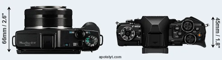 Compare G1X Mark II versus E-M5 II top