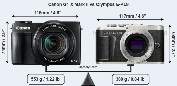 Size Canon G1 X Mark II vs Olympus E-PL9