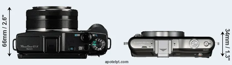 Compare G1X Mark II versus E-PM1 top