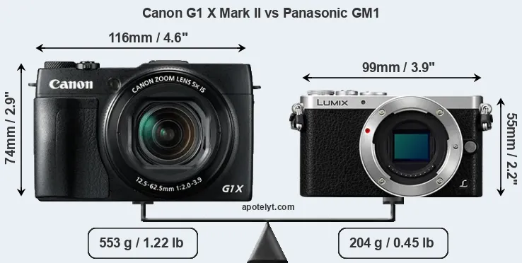 Size Canon G1 X Mark II vs Panasonic GM1